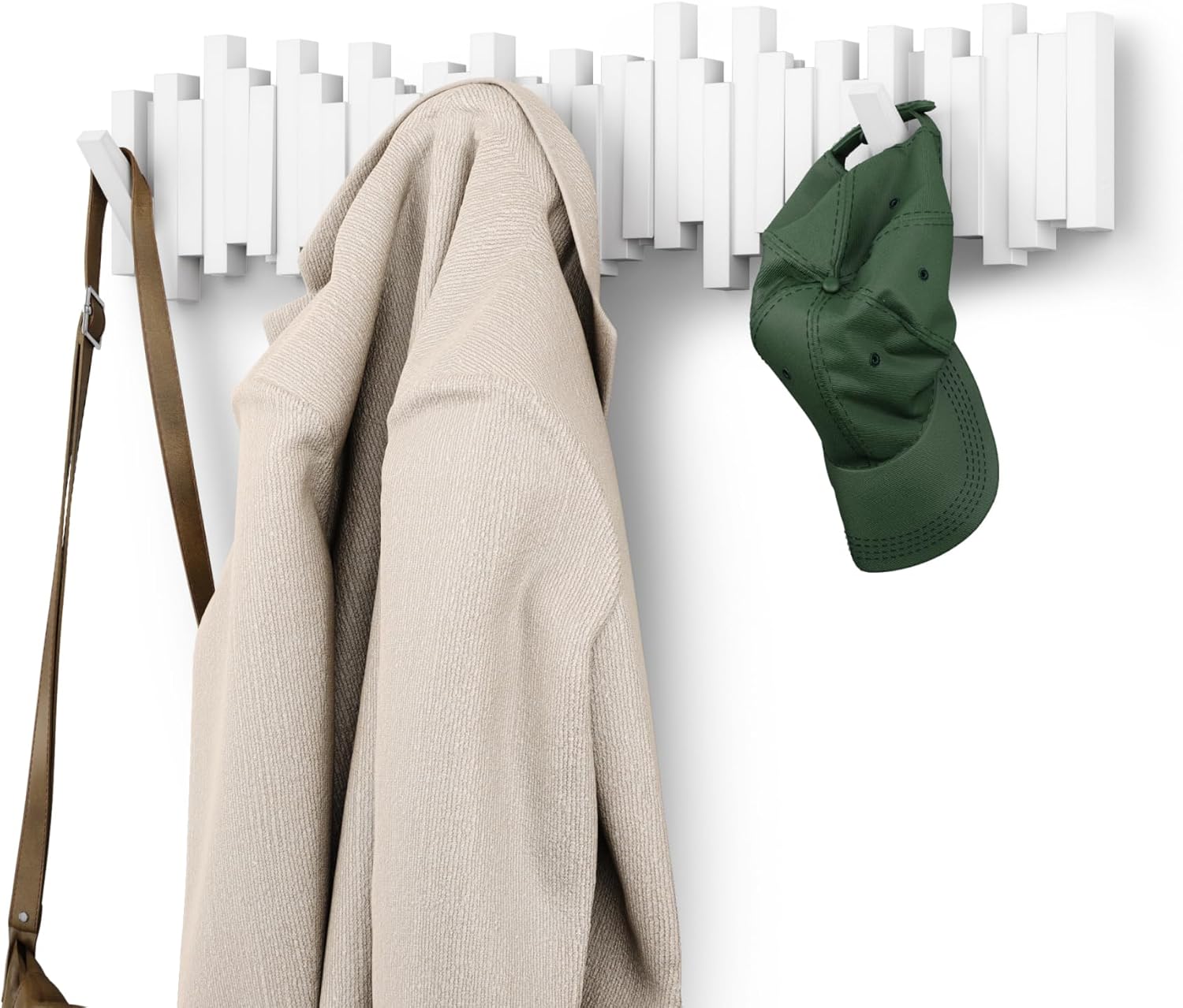 Umbra Sticks Wall Coat Rack, Wall Mount 8 Retractable Hooks, White