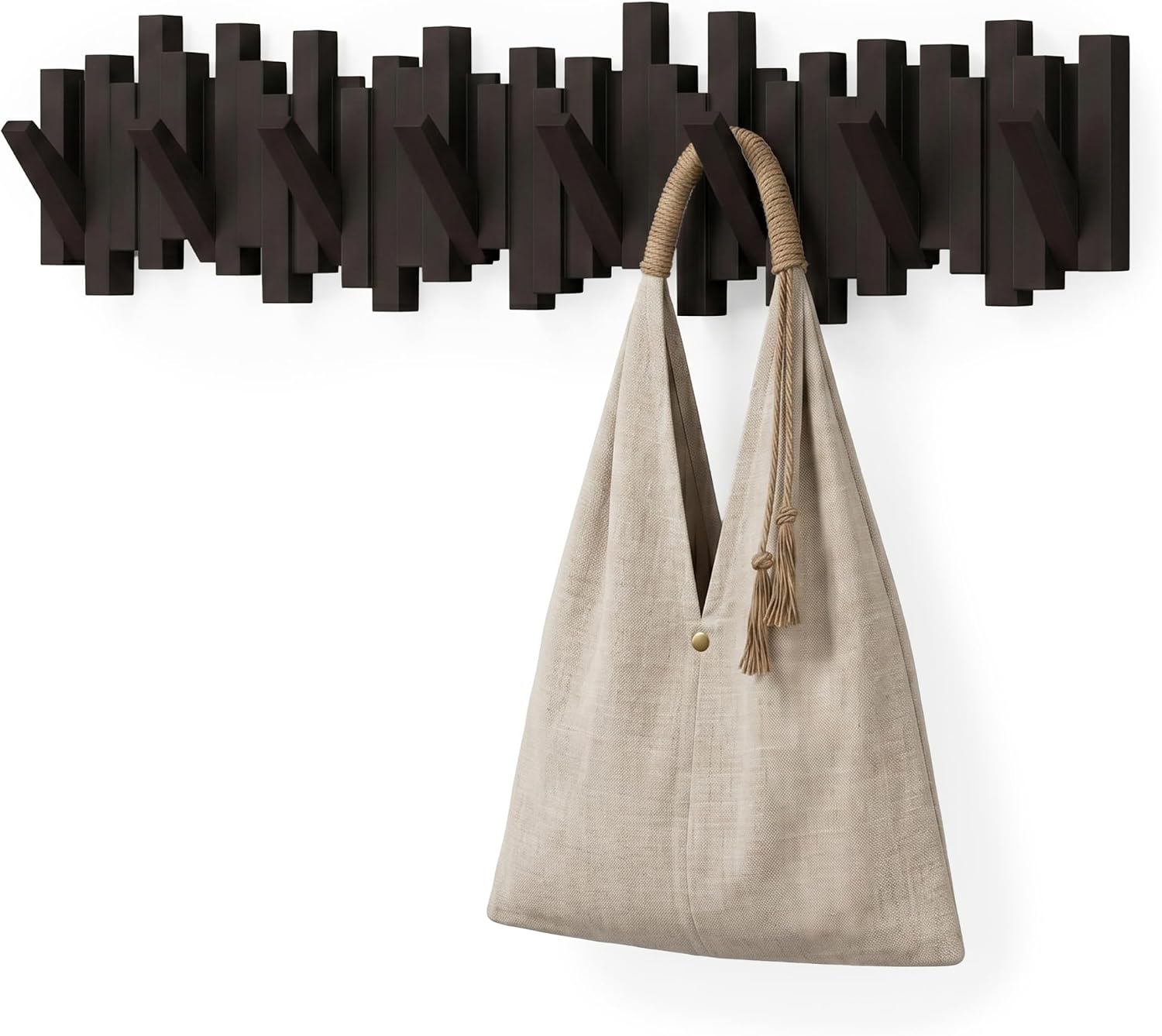 Umbra Sticks Wall Mount Coat Rack, 8 Hook Retractable Pegs, Espresso