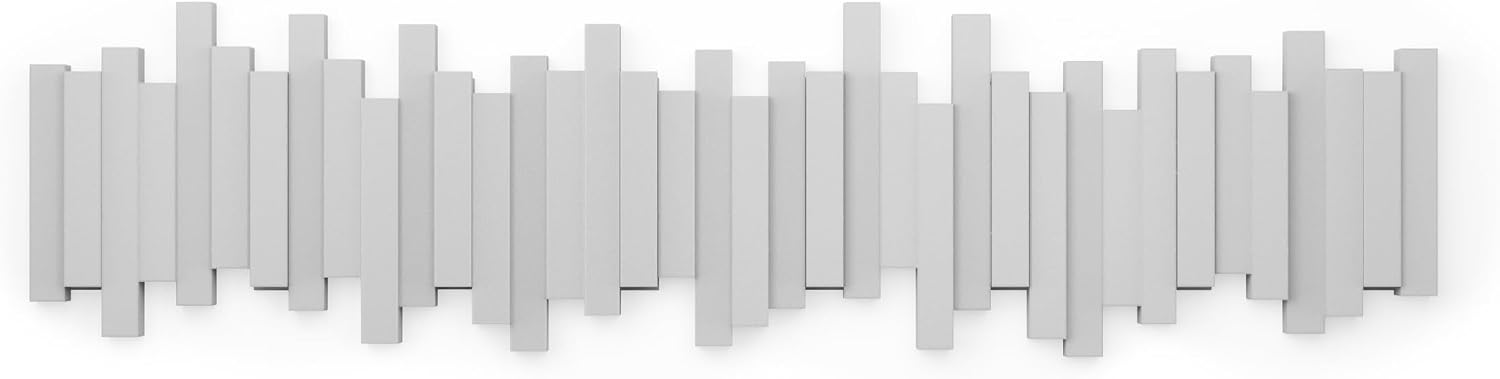 Umbra Sticks Wall Mount Coat Rack, 8 Hook Retractable Pegs, Grey Gray