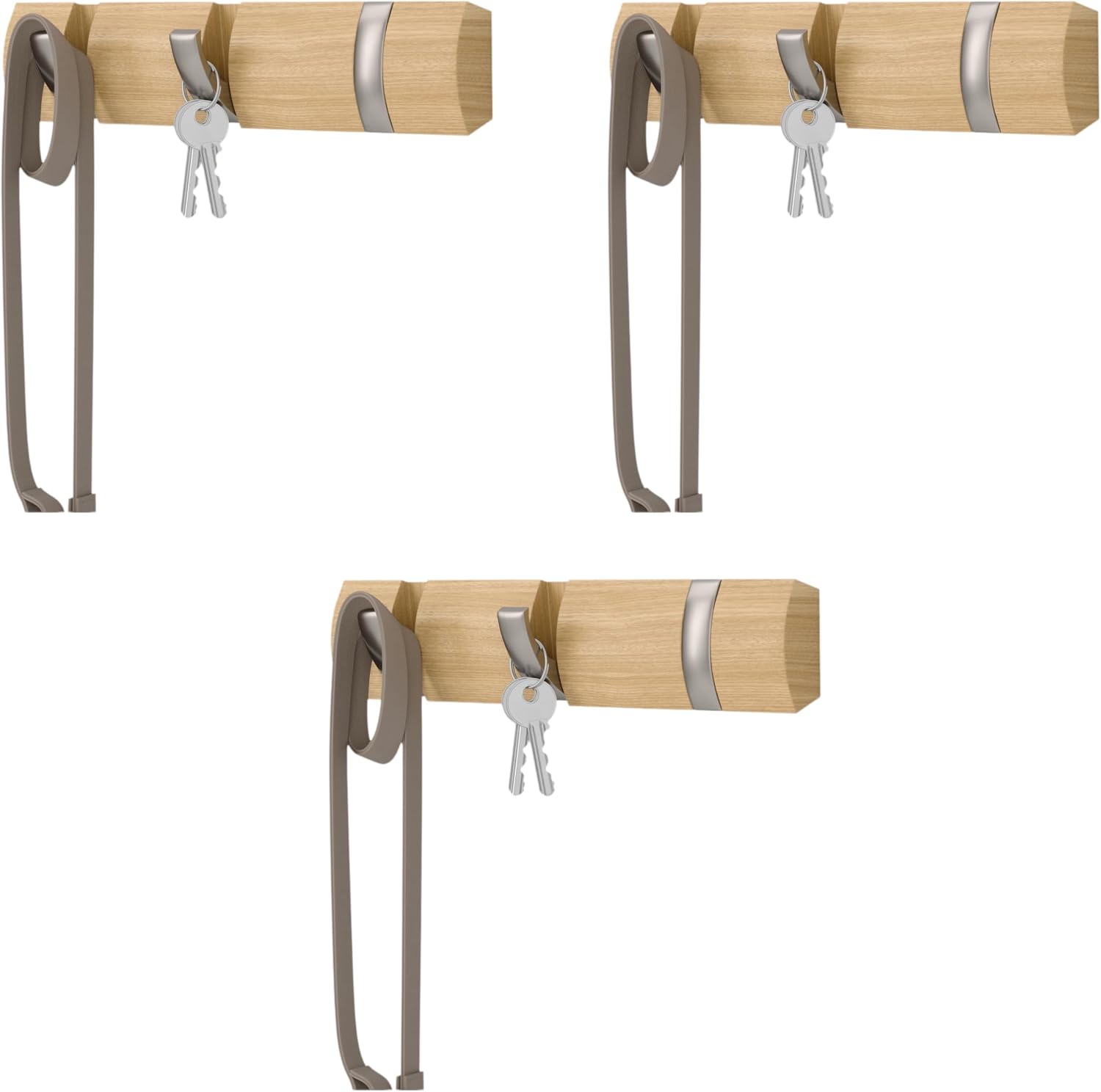 Umbra Flip Wall-Mounted Coat Rack with 3 Hooks – Modern, Space-Saving Storage for Hats, Jackets, Bags, Entryway, Mudroom, Closet, Bathroom, Bedroom – Natural/Nickel (Pack of 3)