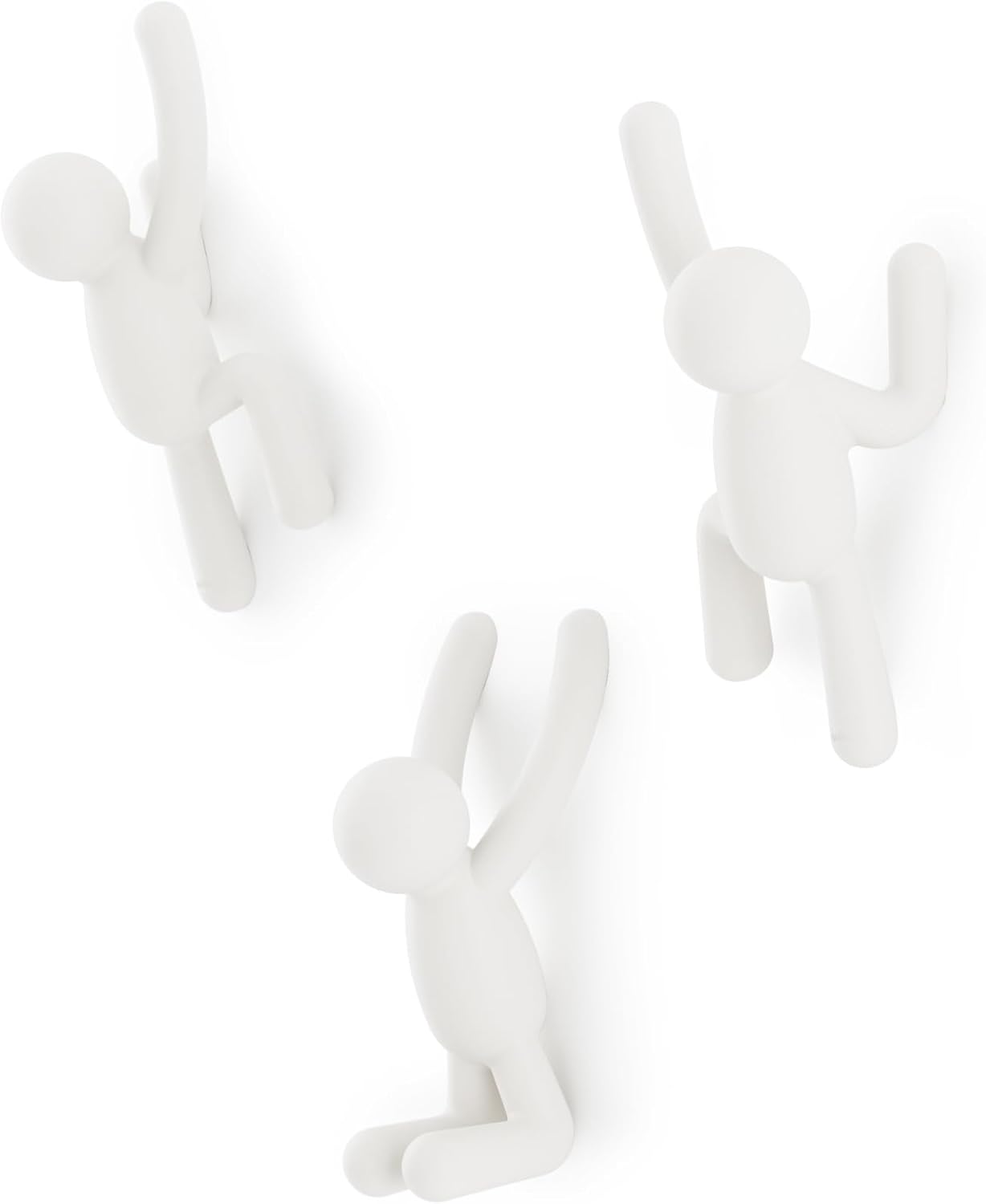 Umbra Buddy Wall Hooks, Decorative Wall Mount Coat Hooks, Set of 3, White