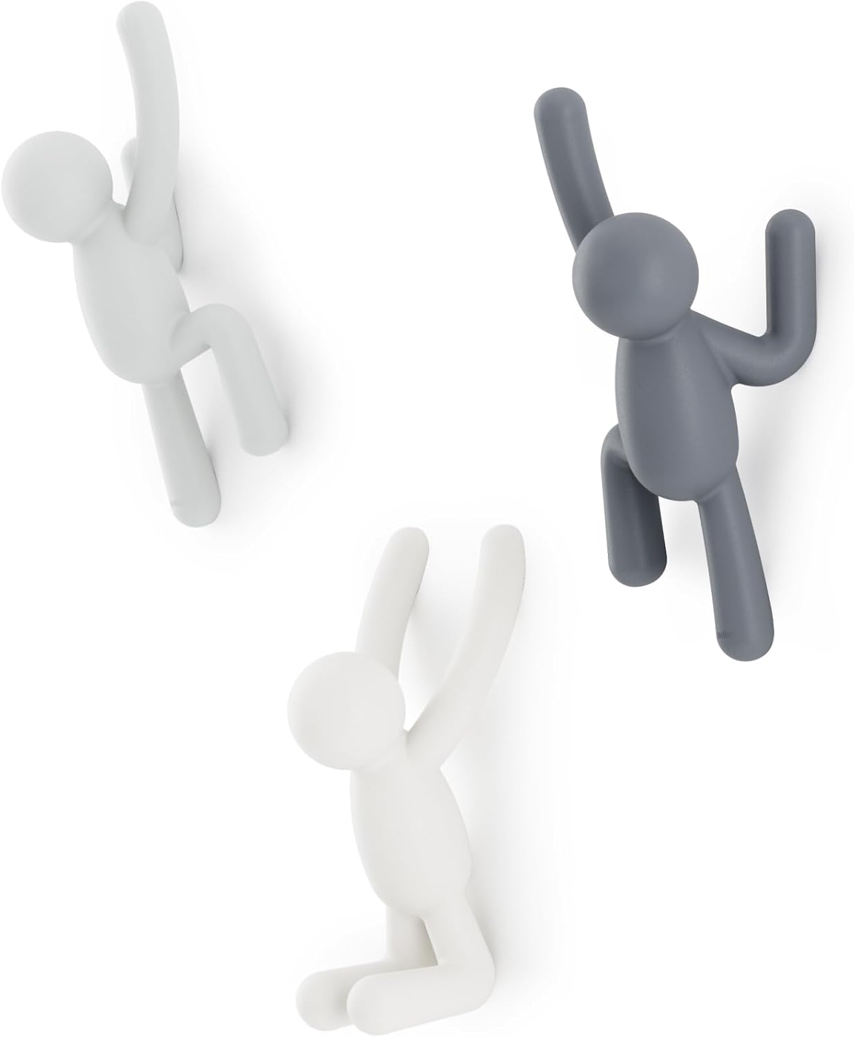 Umbra Buddy Wall Hooks, Decorative Wall Mount Coat Hooks, Set of 3, Grey Gray