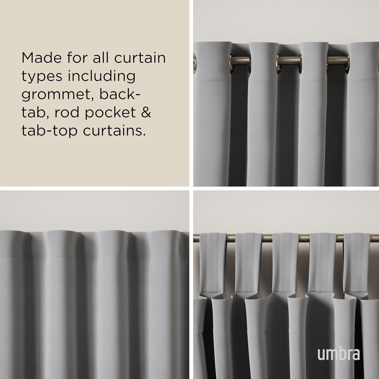 Umbra Cleo Curtain Rod, Pleated Finial, 36 to 66 Inches, Matte Black