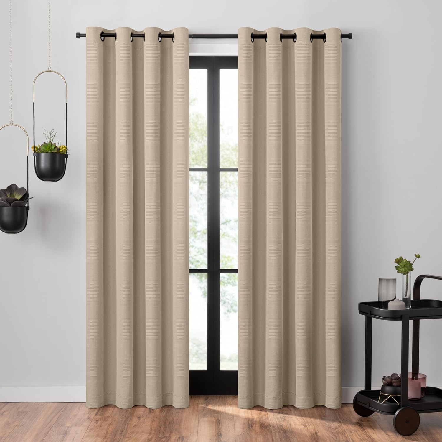 Umbra Ottoman Textured Solid 100% Blackout Grommet 63 in Long x 50 in Wide Window Curtain Panel, Linen Light Bronze