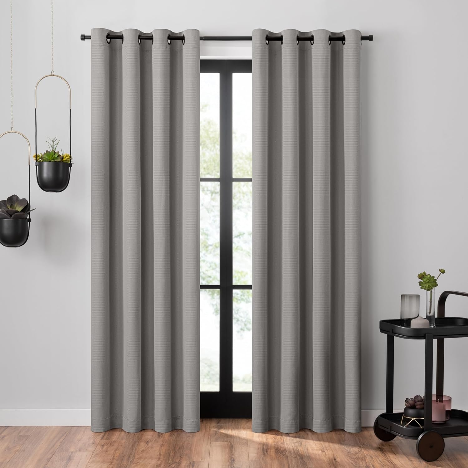 Umbra Ottoman Textured Solid 100% Blackout Grommet 63 in Long x 50 in Wide Window Curtain Panel, Cement