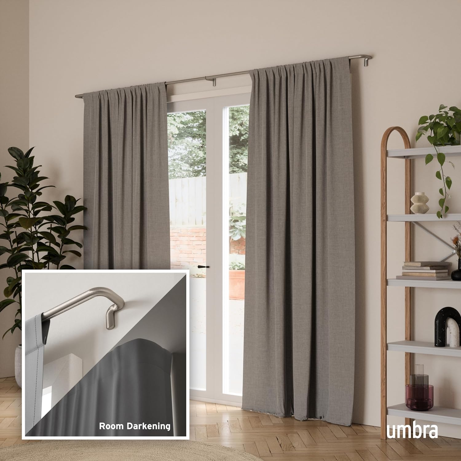 Umbra Twilight Curtain Rod, Wrap Around Blackout, 66 to 144 Inches, Nickel