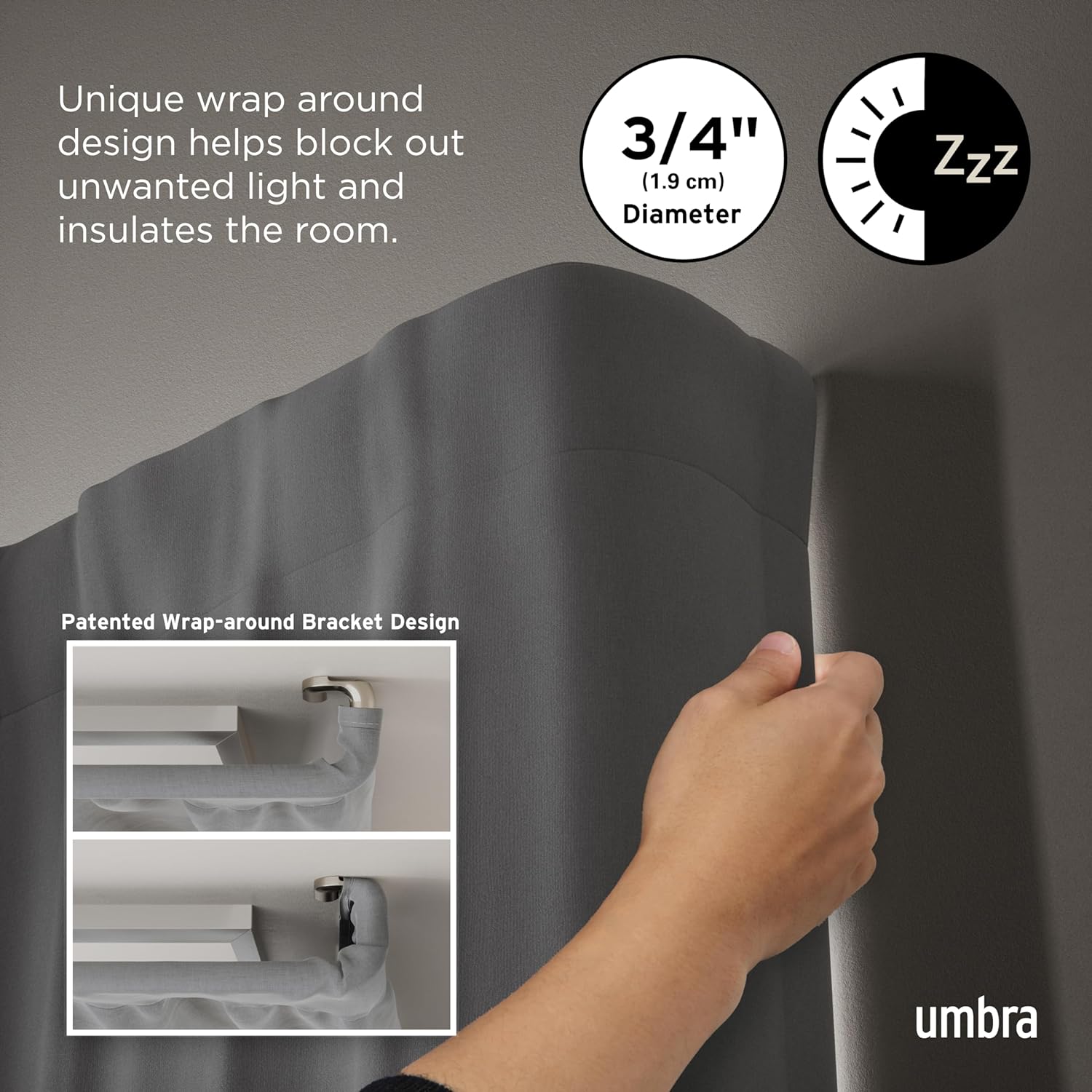 Umbra Twilight Curtain Rod, Wrap Around Blackout, 66 to 144 Inches, Nickel
