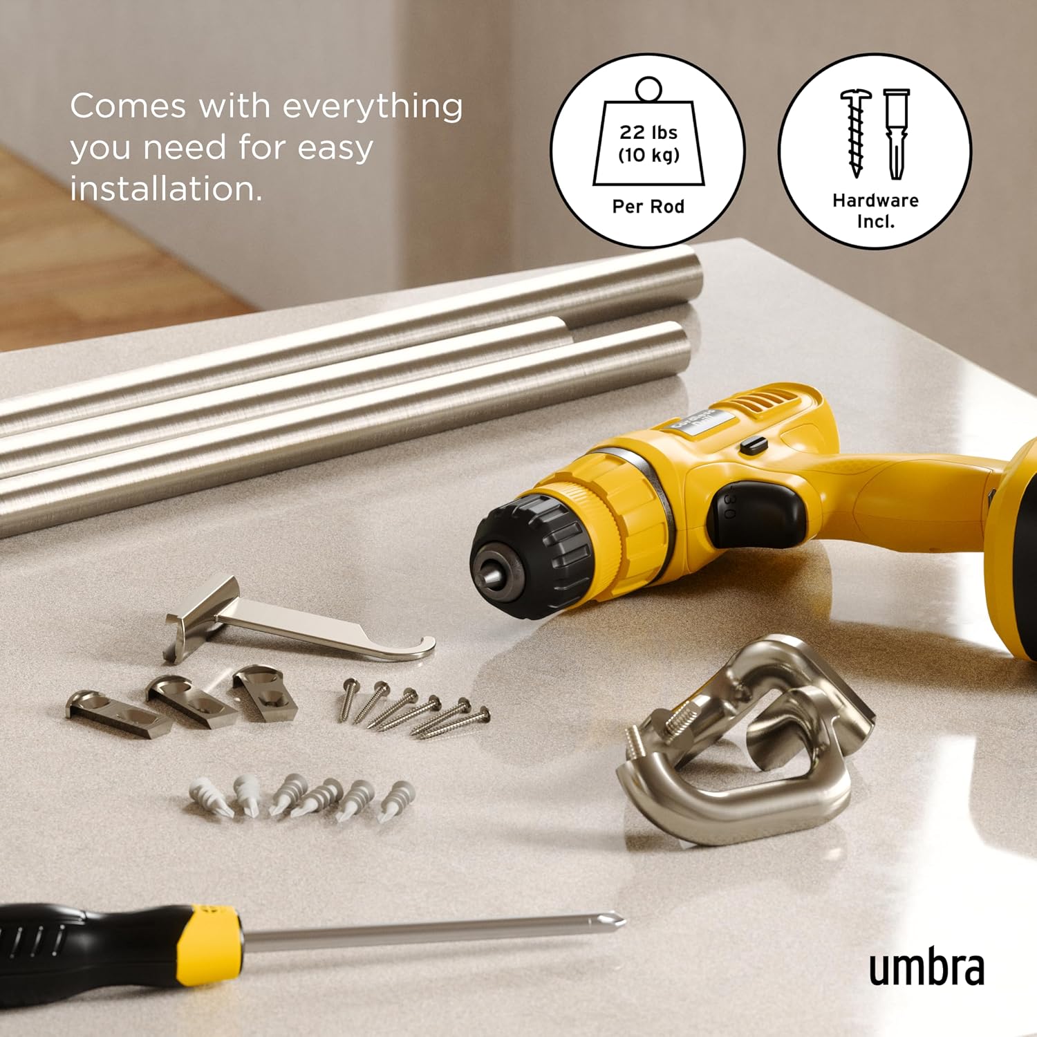 Umbra Twilight Curtain Rod, Wrap Around Blackout, 66 to 144 Inches, Nickel