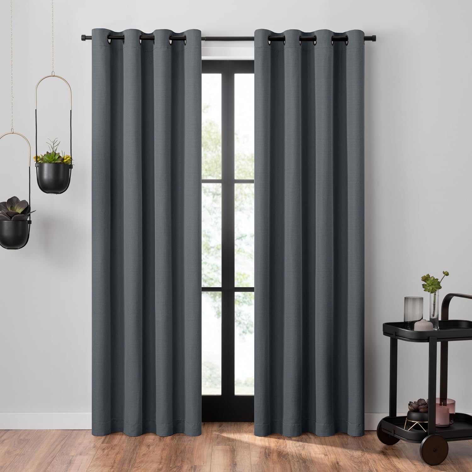 Umbra Ottoman Textured Solid 100% Blackout Grommet 95 in Long x 50 in Wide Window Curtain Panel, Slate Slate Blue
