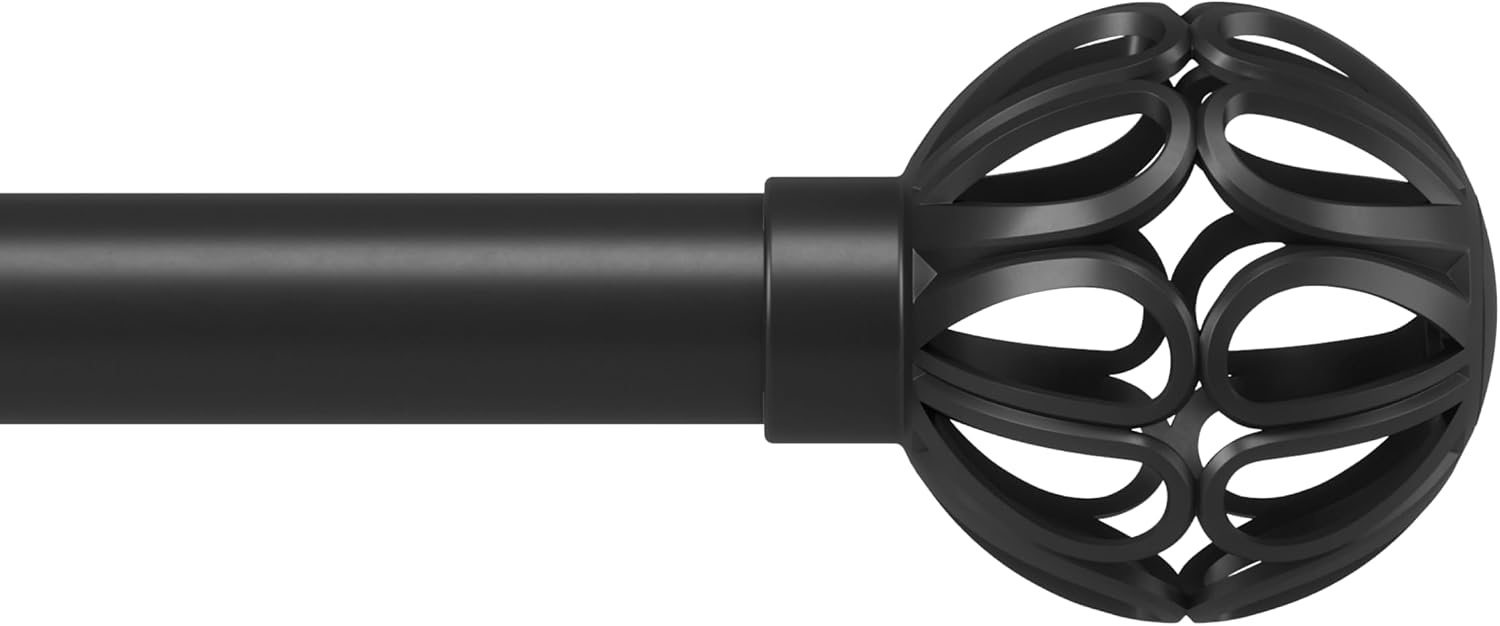 Umbra Aria Curtain Rod, Cage Finial Pinpoint, 42 to 120 Inches, Matte Black