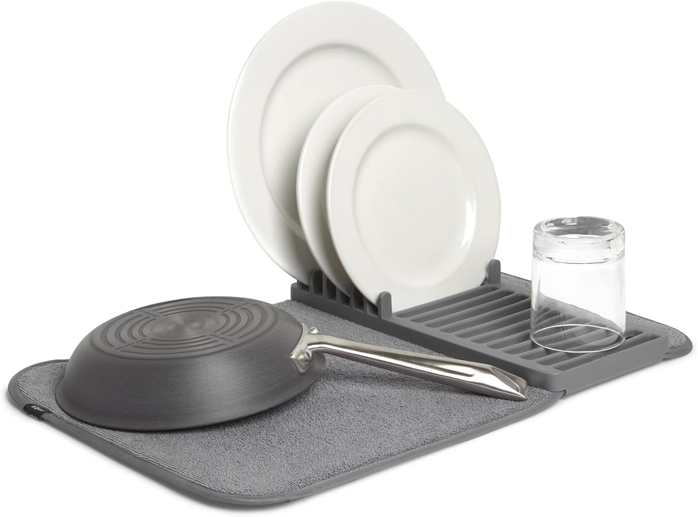Umbra Udry Dish Drying Rack, Folding Dish Drainer Mat, Mini, Dark Grey Gray