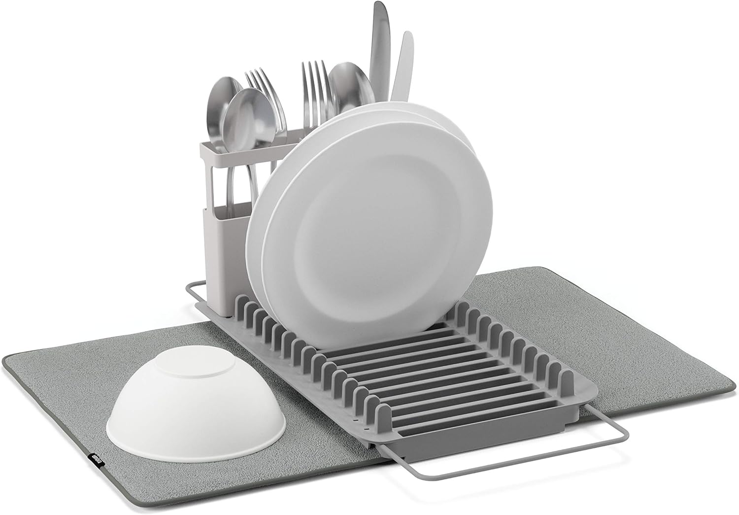Umbra Udry Dish Drying Rack, Over Sink Foldable, 16 Slots, Dark Grey