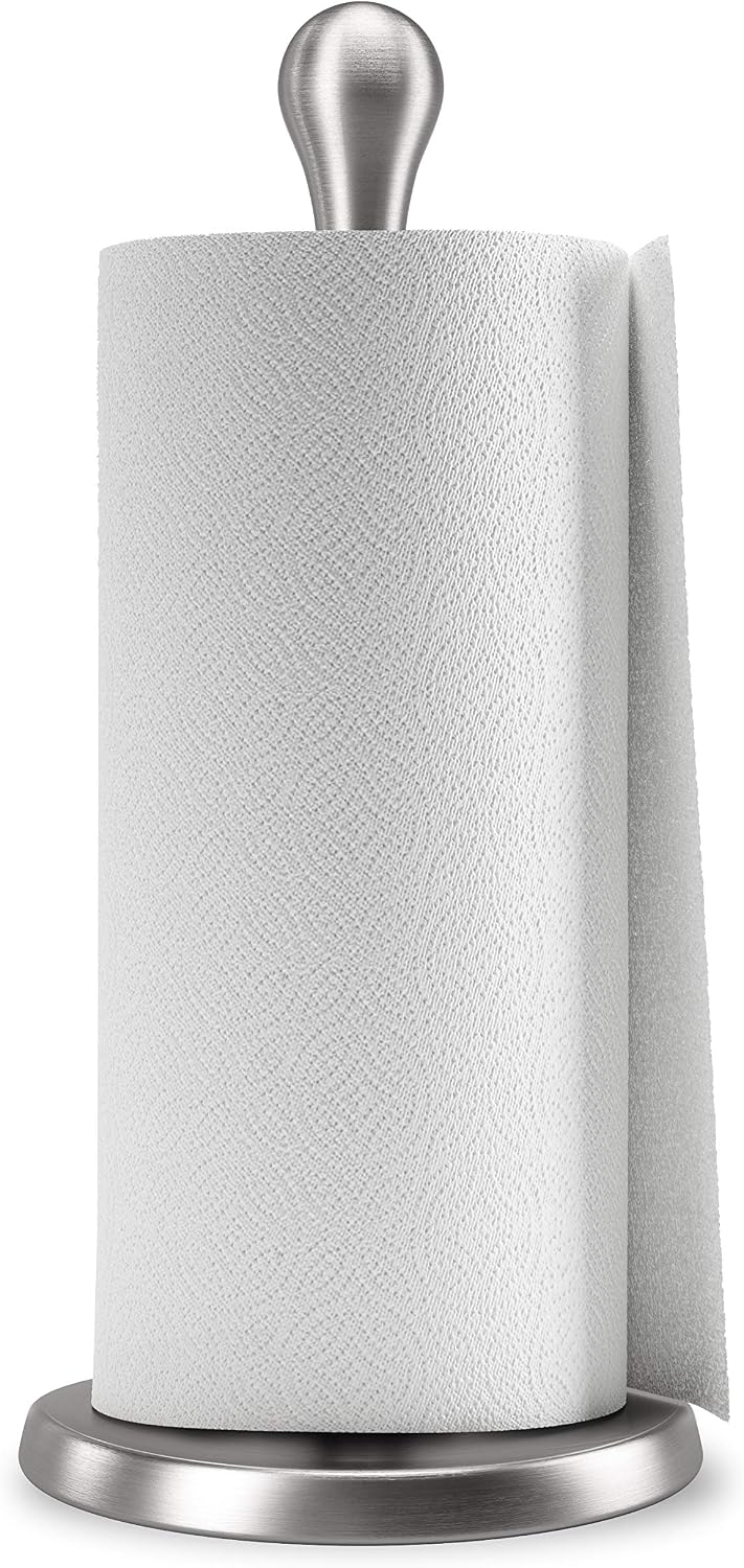 Umbra Tug One-Handed Tear Modern Paper Towel Holder, Nickel