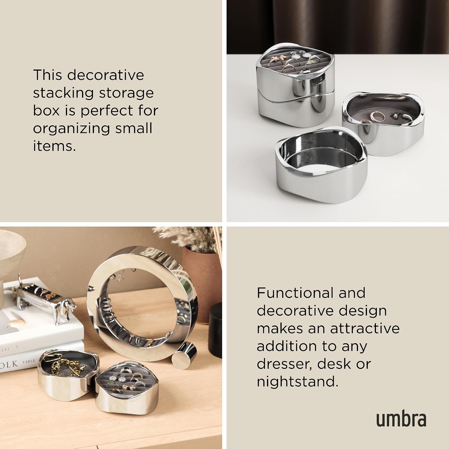 Umbra Wavy Jewelry Organizer, 2 Tier Ring Holder, Chrome