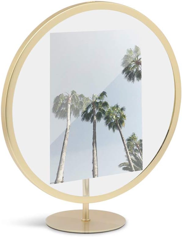 Umbra Infinity Picture Frame, Floating Photo Display for Desk or Wall, 5X7, MAT BRAS Matte Brass