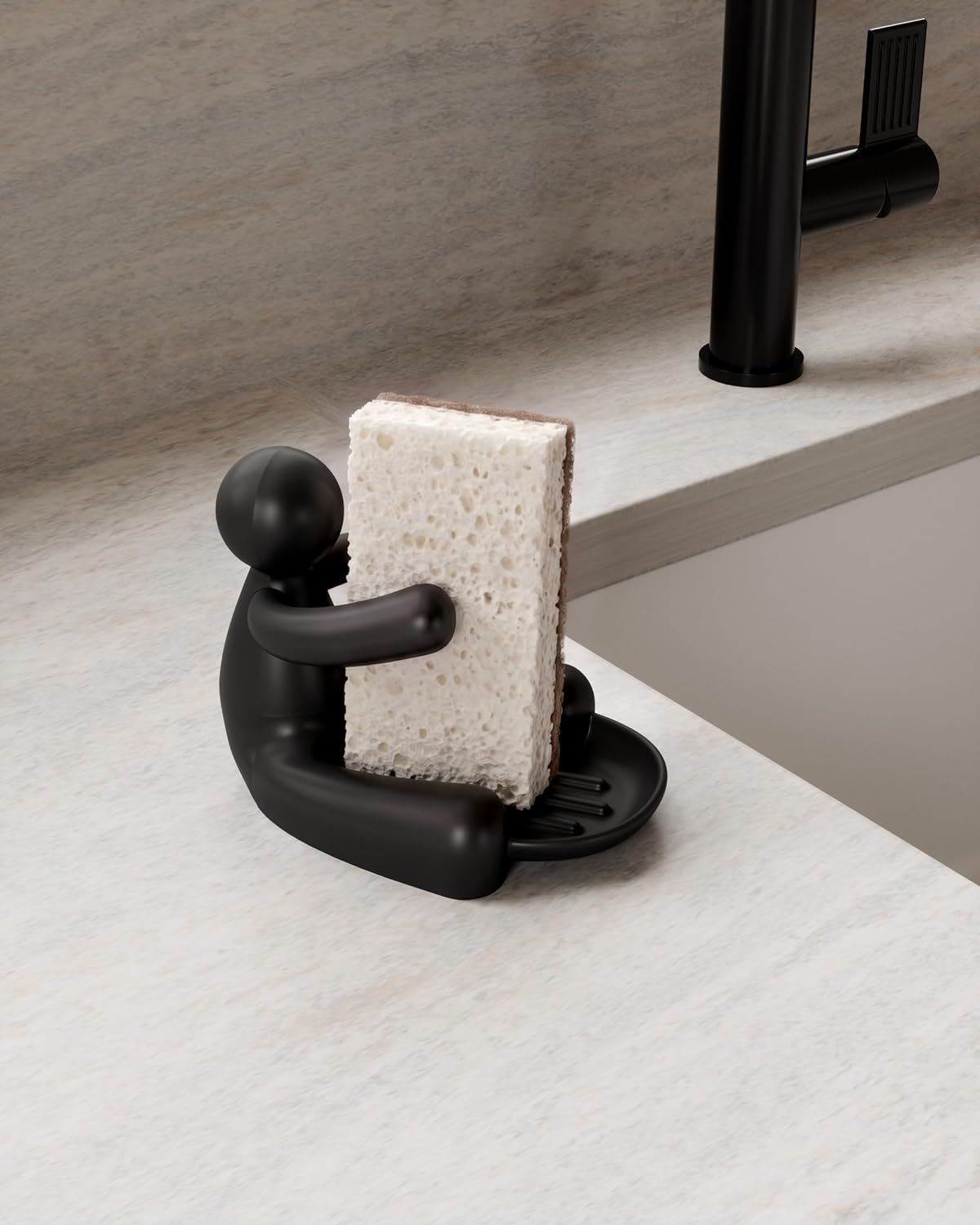 Umbra Buddy Plastic Sponge Holder and Scrubber Stand for Sink, Black