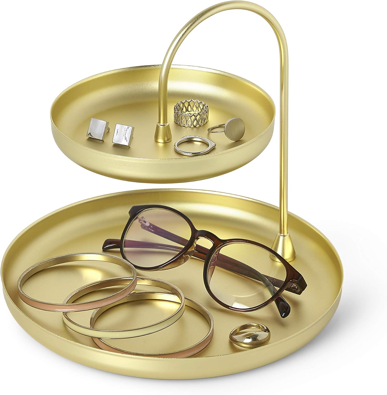 Umbra Poise Large, Double, Attractive Storage You Can Leave Out, Two-Tiered Jewelry Tray, Black Brass