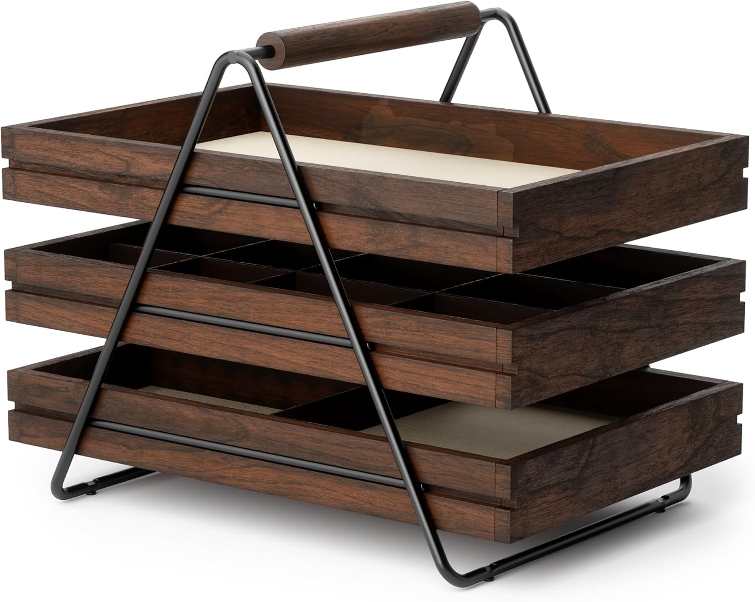 Umbra Terrace Jewelry Tray, 3-Tier Sliding Organizer, Black/Walnut