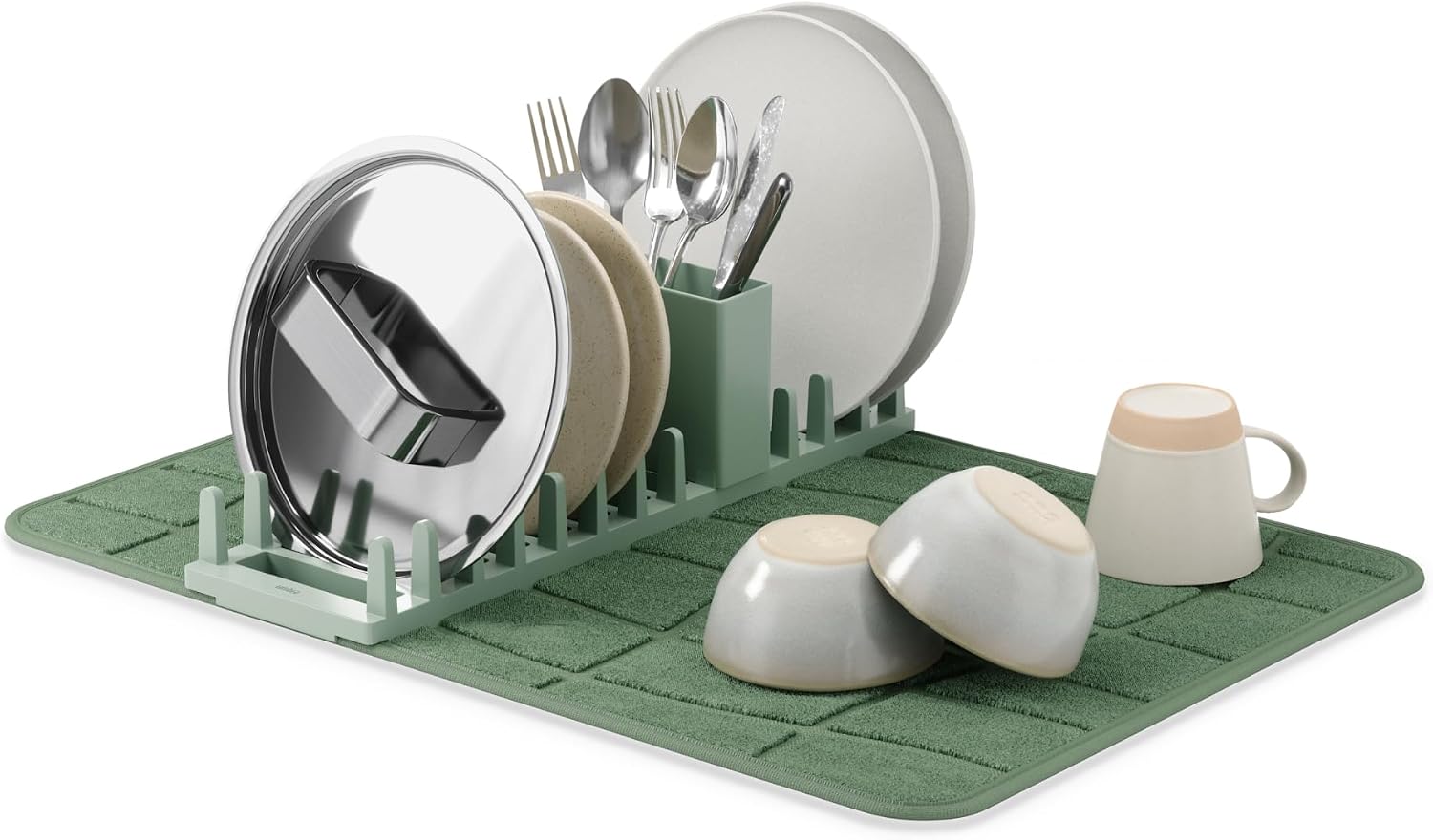 Umbra Udry Dish Drying Rack with Microfiber Mat, Foldable Drainer, Spruce