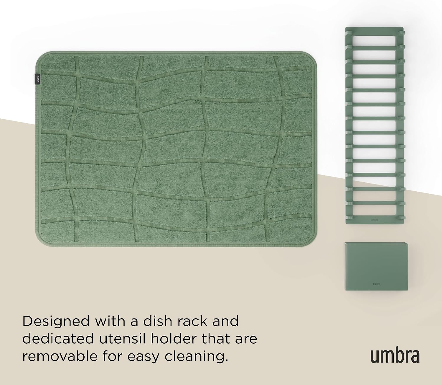 Umbra Udry Dish Drying Rack with Microfiber Mat, Foldable Drainer, Spruce