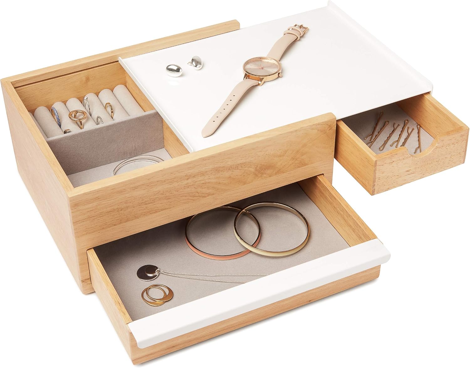 Umbra Stowit Jewelry Box, with Storage Drawers, Medium, White/Natural
