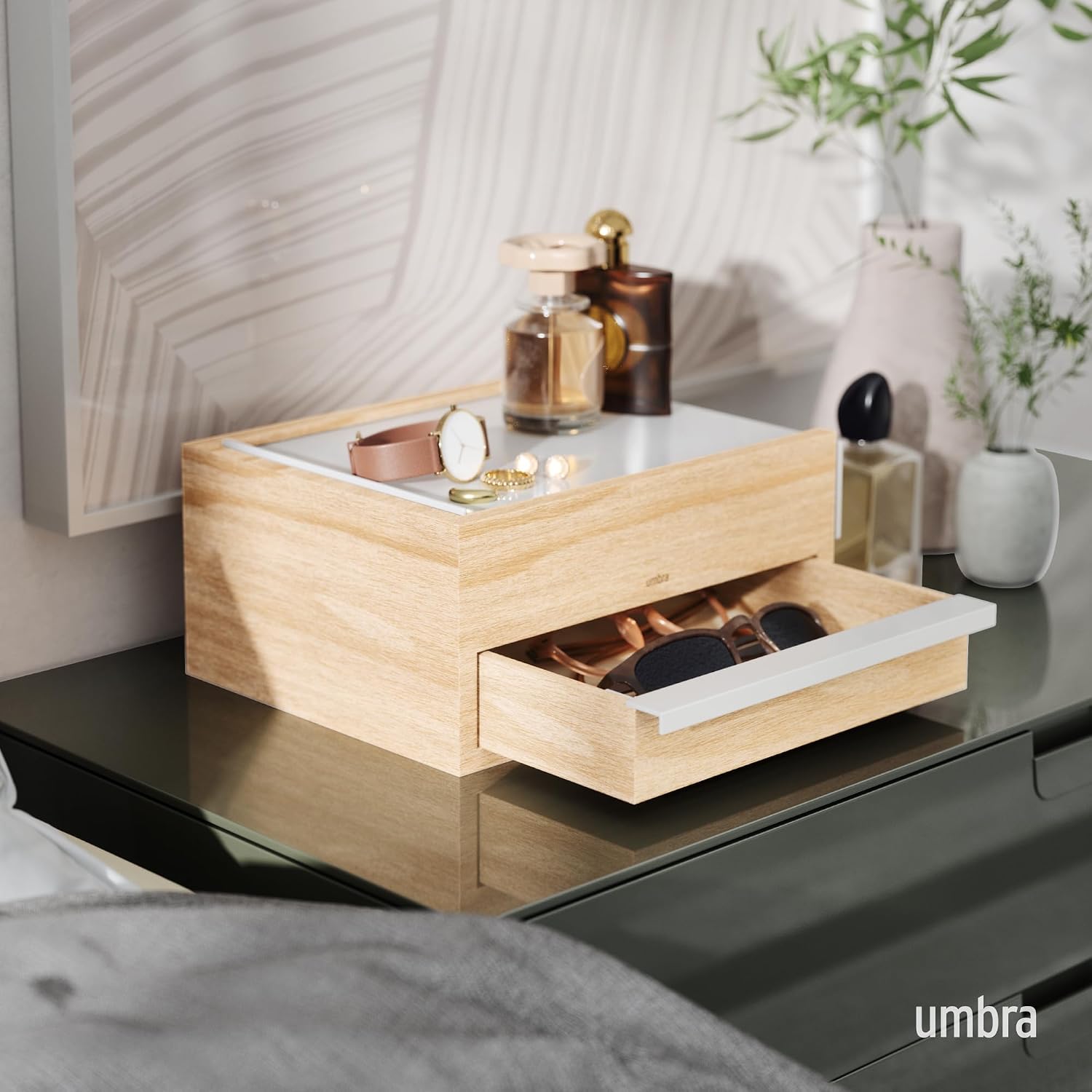 Umbra Stowit Jewelry Box, with Storage Drawers, Medium, White/Natural