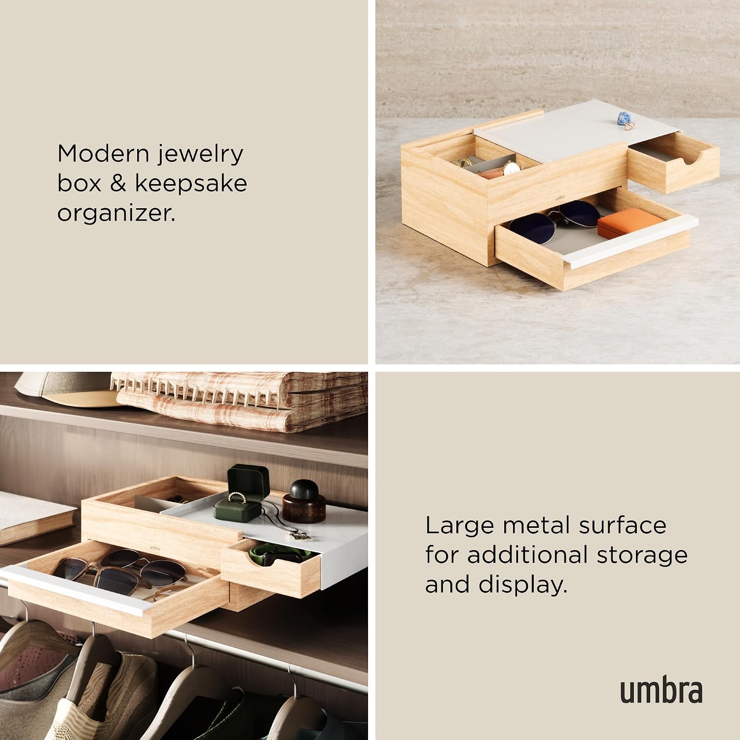 Umbra Stowit Jewelry Box, with Storage Drawers, Medium, White/Natural