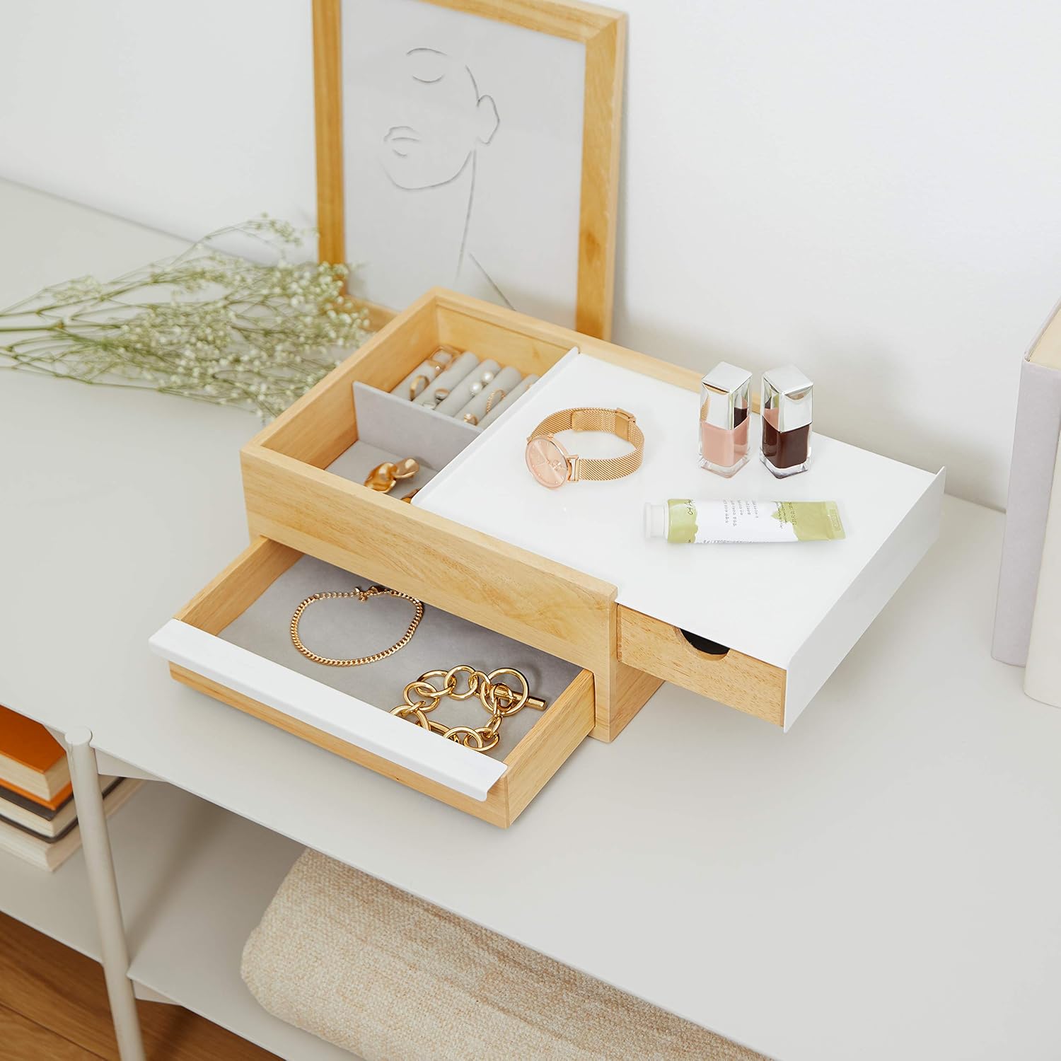 Umbra Stowit Jewelry Box, with Storage Drawers, Medium, White/Natural