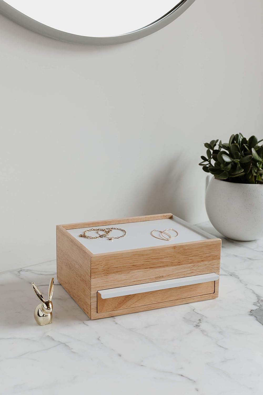Umbra Stowit Jewelry Box, with Storage Drawers, Medium, White/Natural