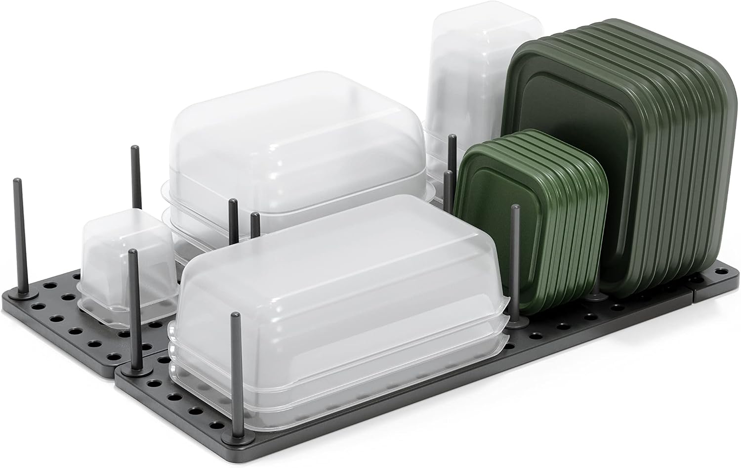 Peggy Kitchen Drawer Cupboard Organizer Tray - Adjustable Storage System For Food Containers, Cookware, Serveware, Utensils and More, Grey