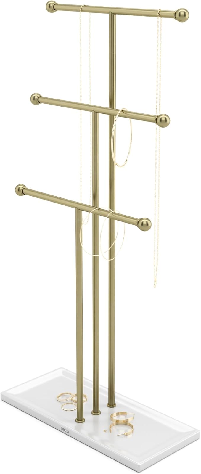 Umbra Trigem Jewelry Stand, Tiered Necklace Holder, Steel, White/Gold