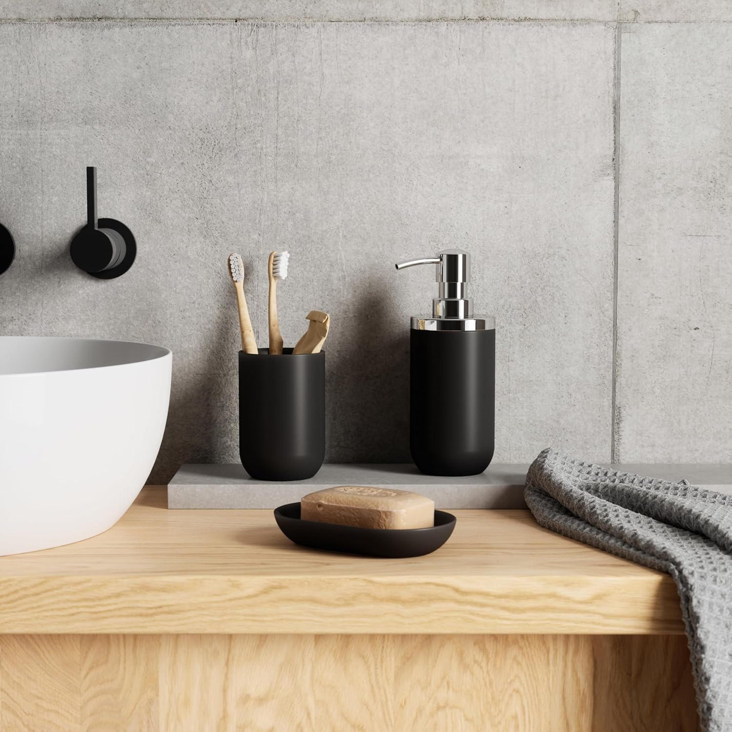 Umbra Junip Tumbler, Smoked Glass Bathroom Rinse Cup, Black