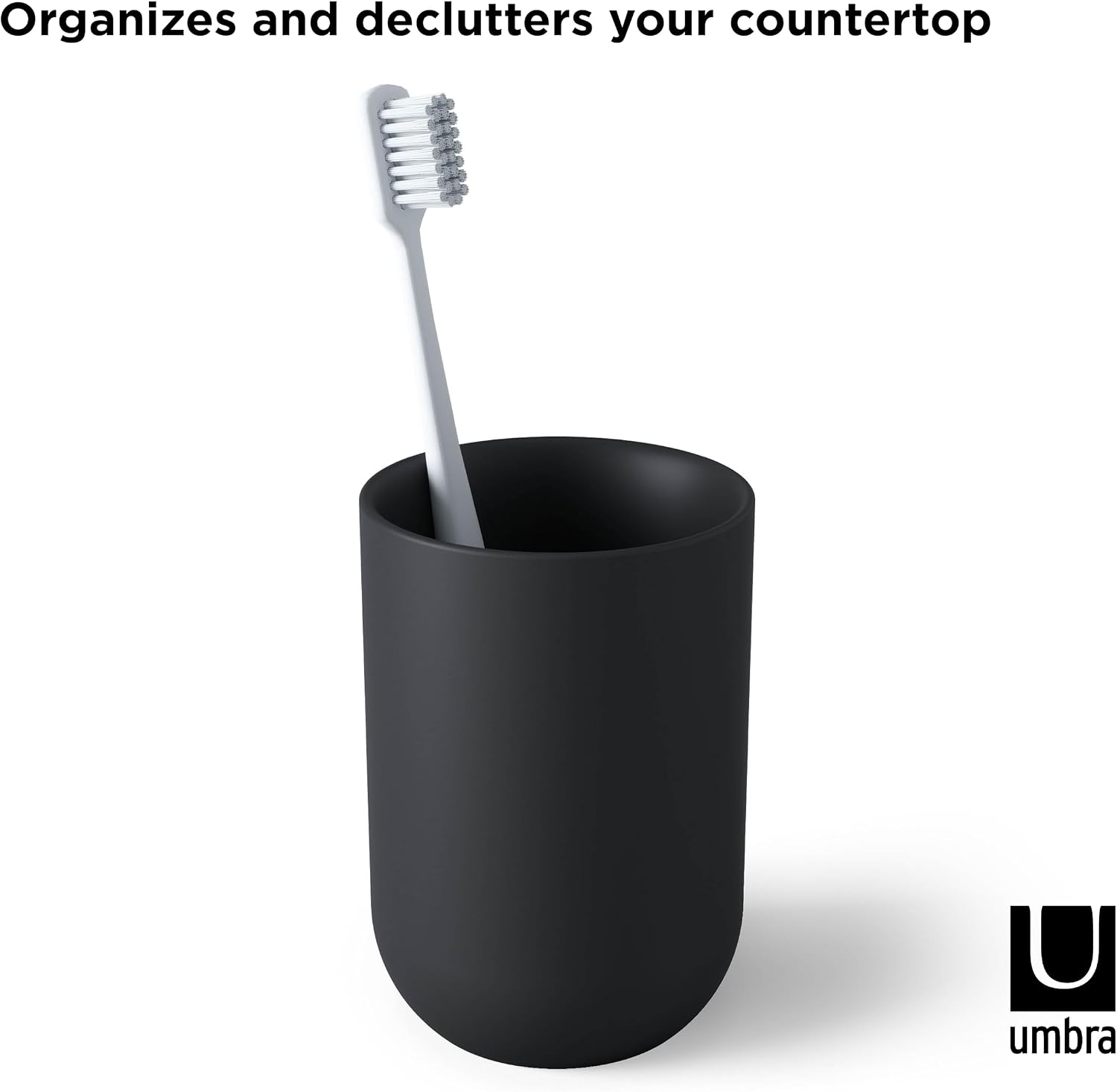 Umbra Junip Tumbler, Smoked Glass Bathroom Rinse Cup, Black