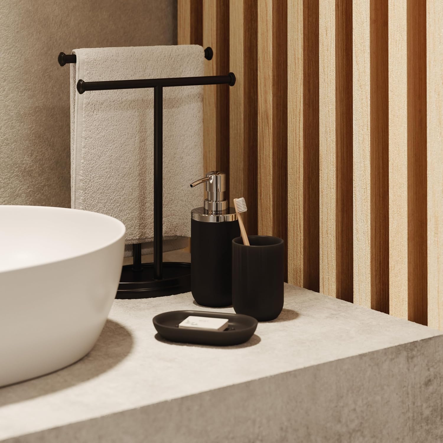 Umbra Junip Tumbler, Smoked Glass Bathroom Rinse Cup, Black