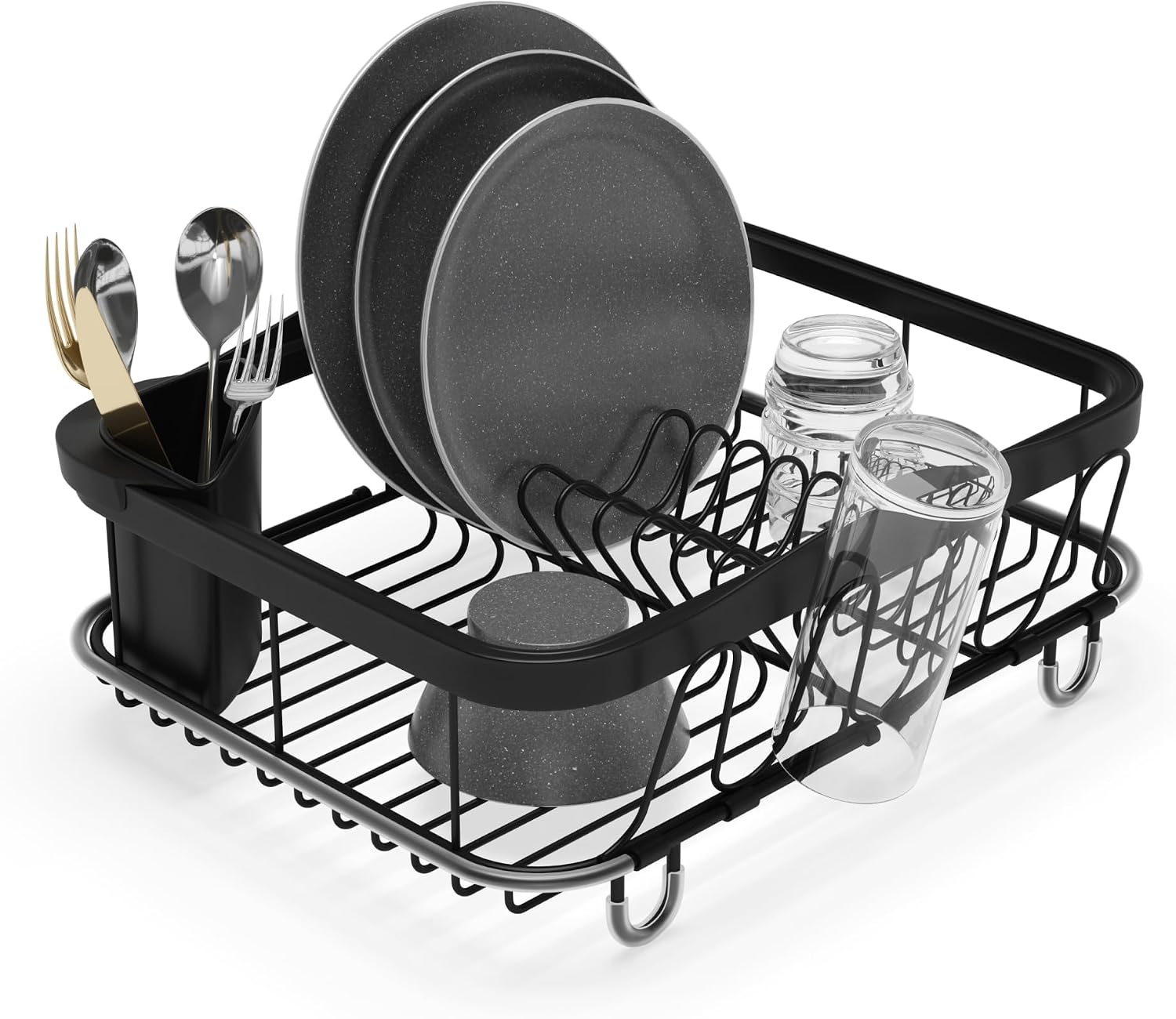 Umbra Sinkin Dish Drying Rack, in Sink or on Counter Drainer, Black
