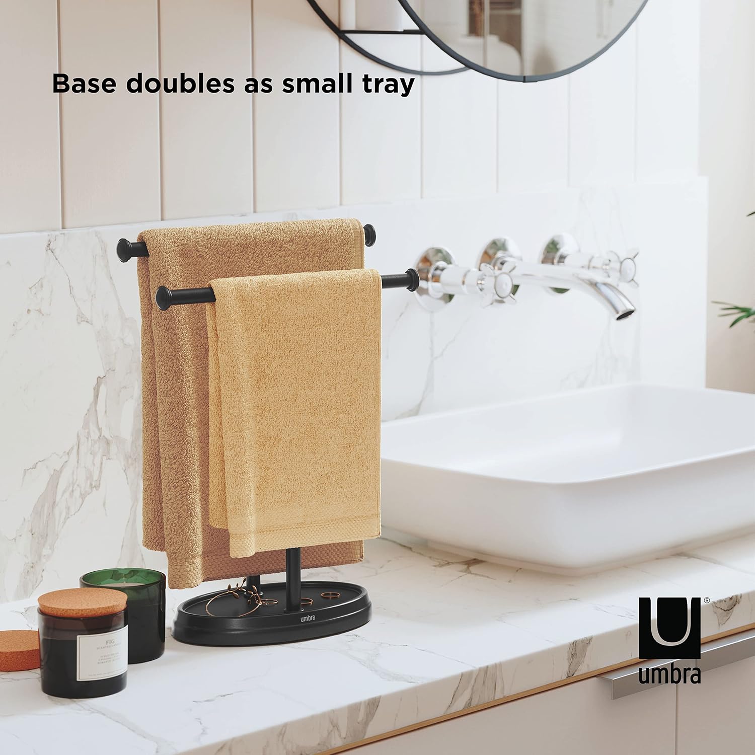 Umbra Palm Towel Tree, Free Standing Hand Towel Holder, Black