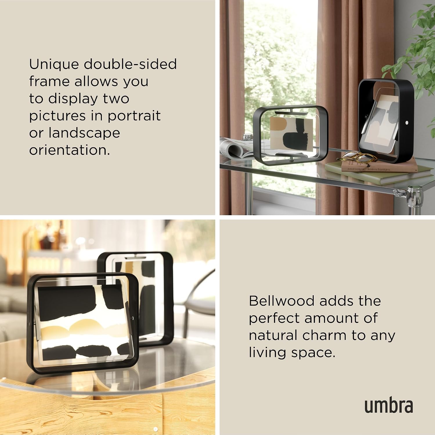 Umbra Bellwood Desk Picture Frame, Rotating Double Sided, 4x6, Black