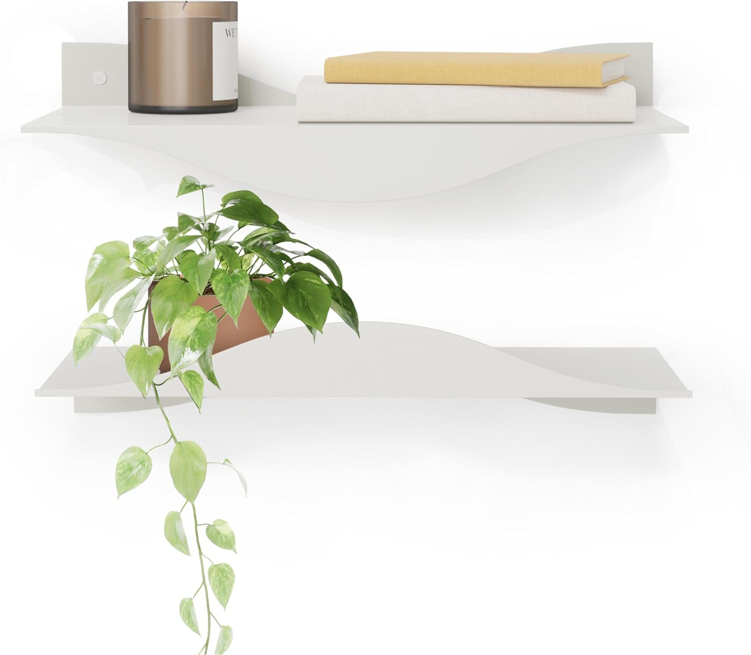 Umbra Surf Wall Shelves, Floating Metal for Wall Storage, Set of 2, Sand