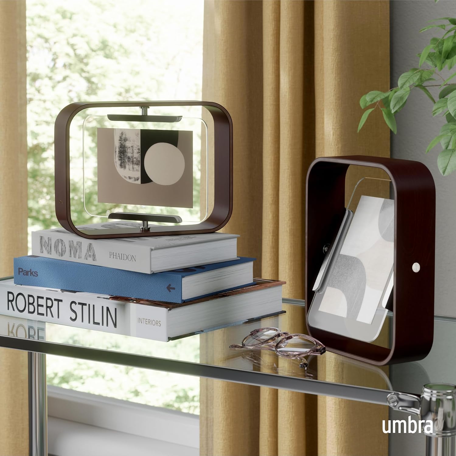 Umbra Bellwood Desk Picture Frame, Rotating Double Sided, 4x6, Walnut
