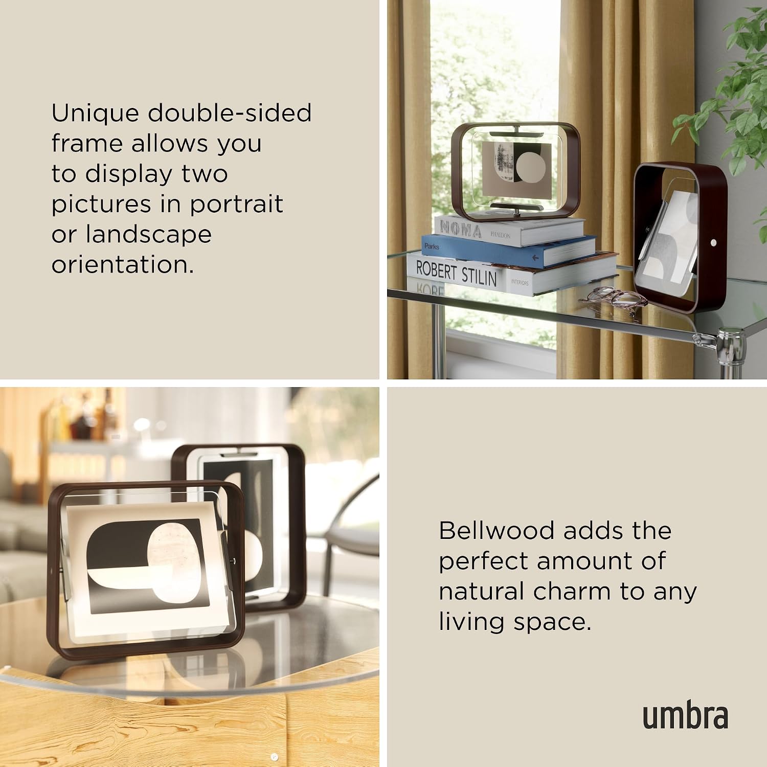 Umbra Bellwood Desk Picture Frame, Rotating Double Sided, 4x6, Walnut