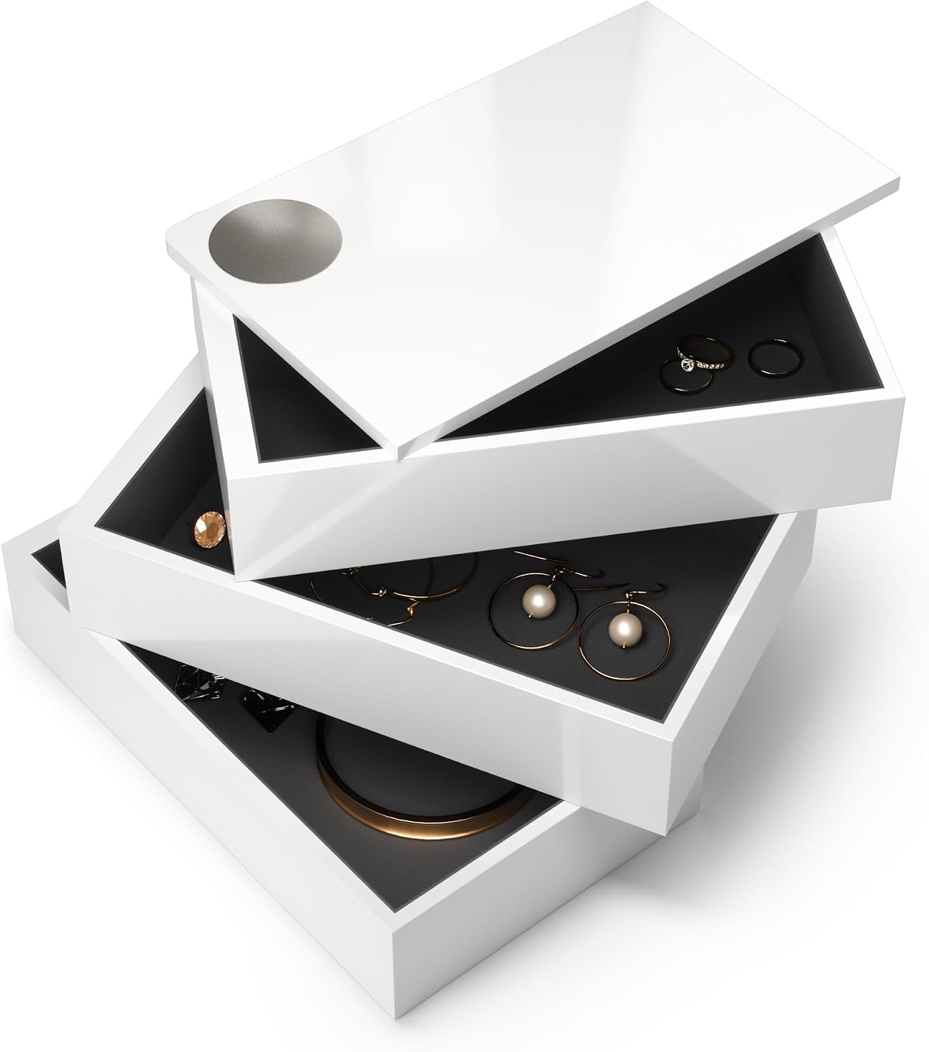 Umbra Spindle Jewelry Box, Rotating Organizer, 3 Compartments, White
