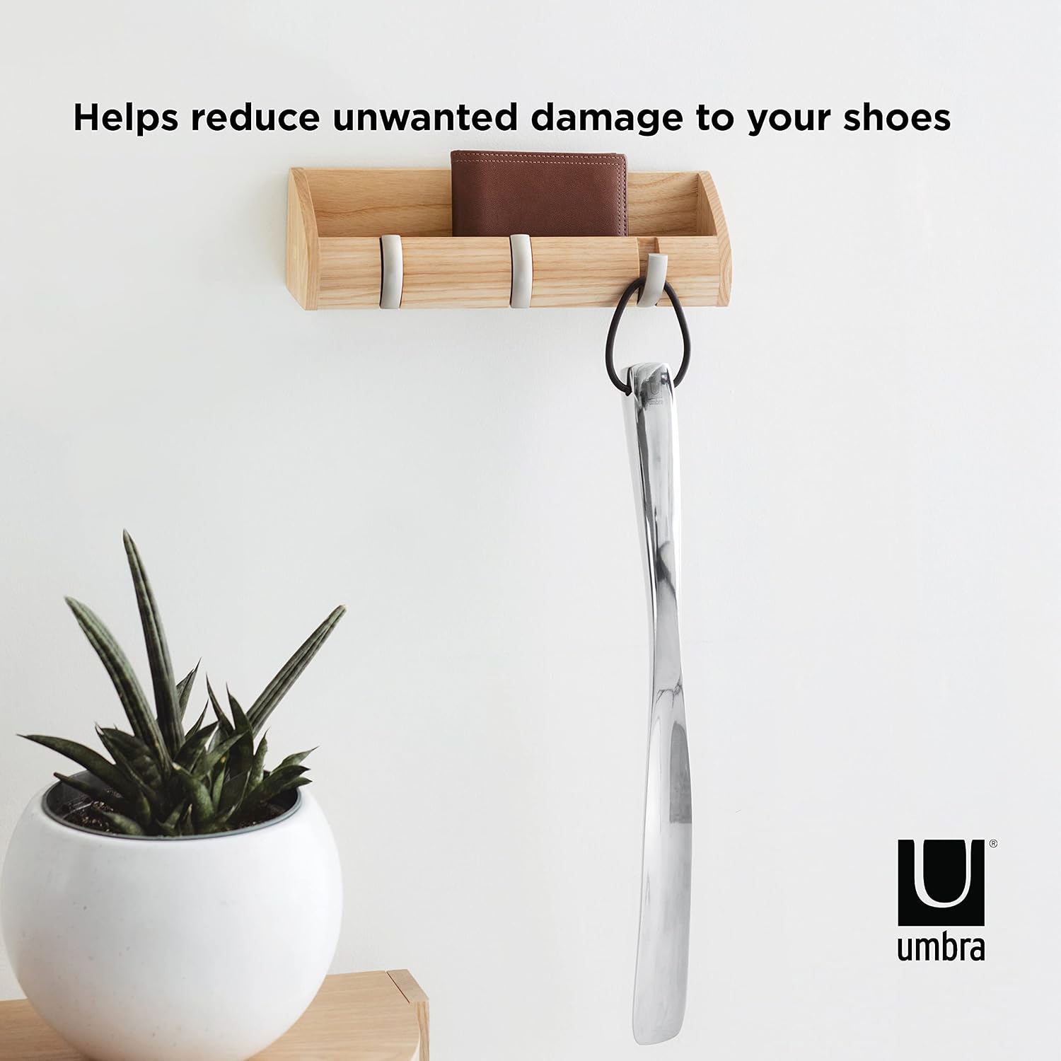 Umbra Slip Shoehorn, Long Handle Metal, 18 Inch, Matte Aluminum