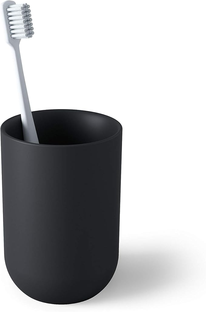 Umbra Junip Tumbler, Smoked Glass Bathroom Rinse Cup, Black