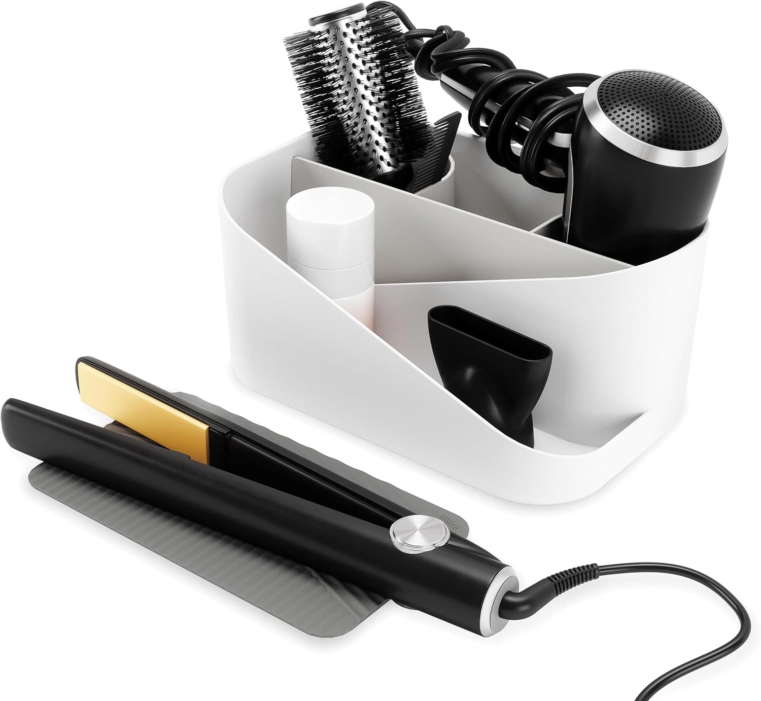 Umbra Glam Hair Tool Organizer, Storage for Hot Tools with Heat-Proof Silicone Mat, White/Charcoal