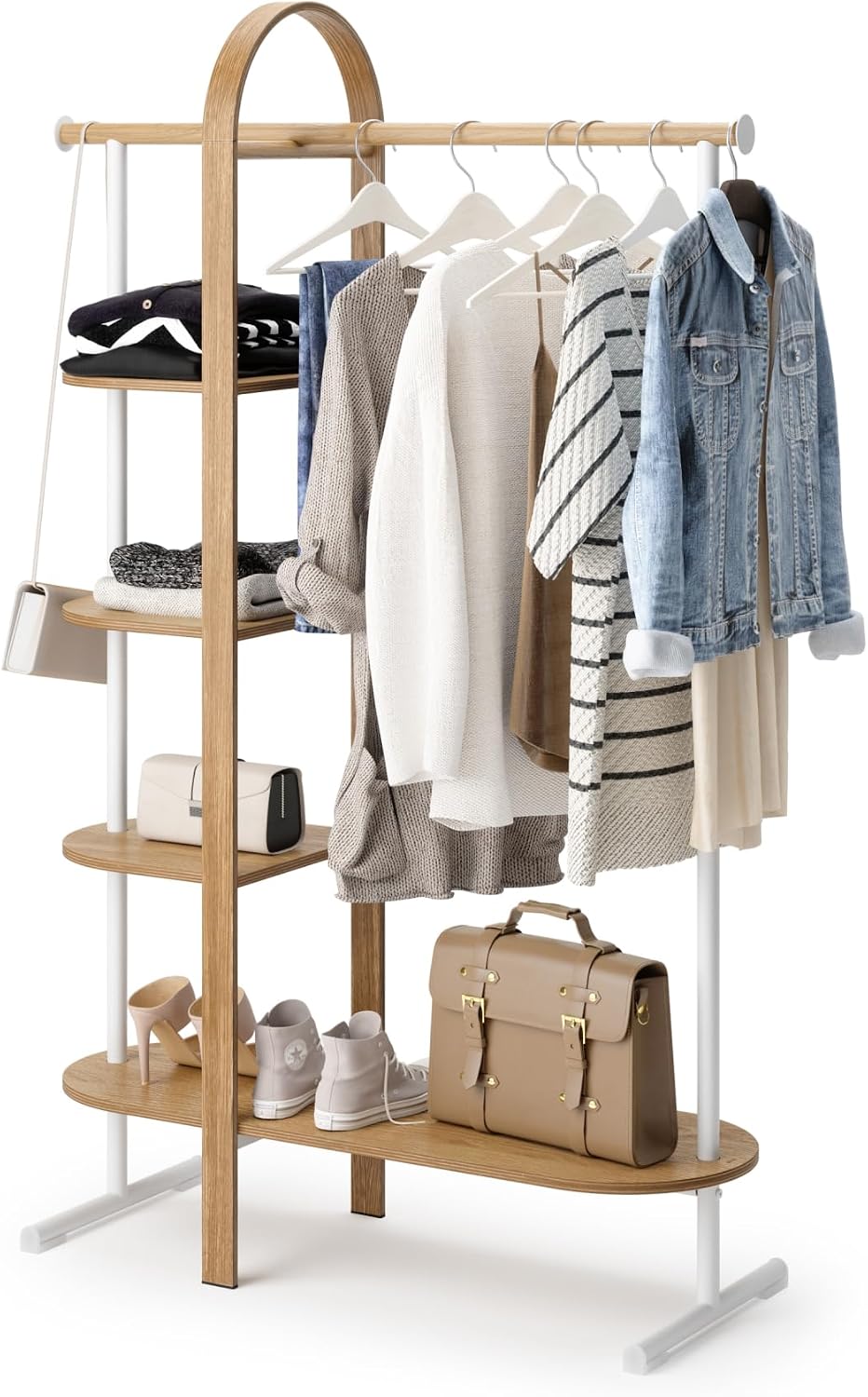Umbra Bellwood Garment Rack, Shoe Rack with Shelves, White/Natural