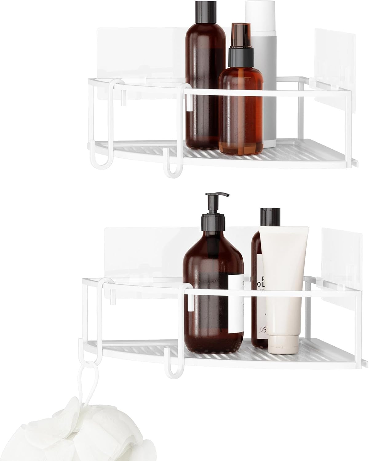Umbra Cubiko Shower Caddy, Metal Corner Shelf with Adhesive, White