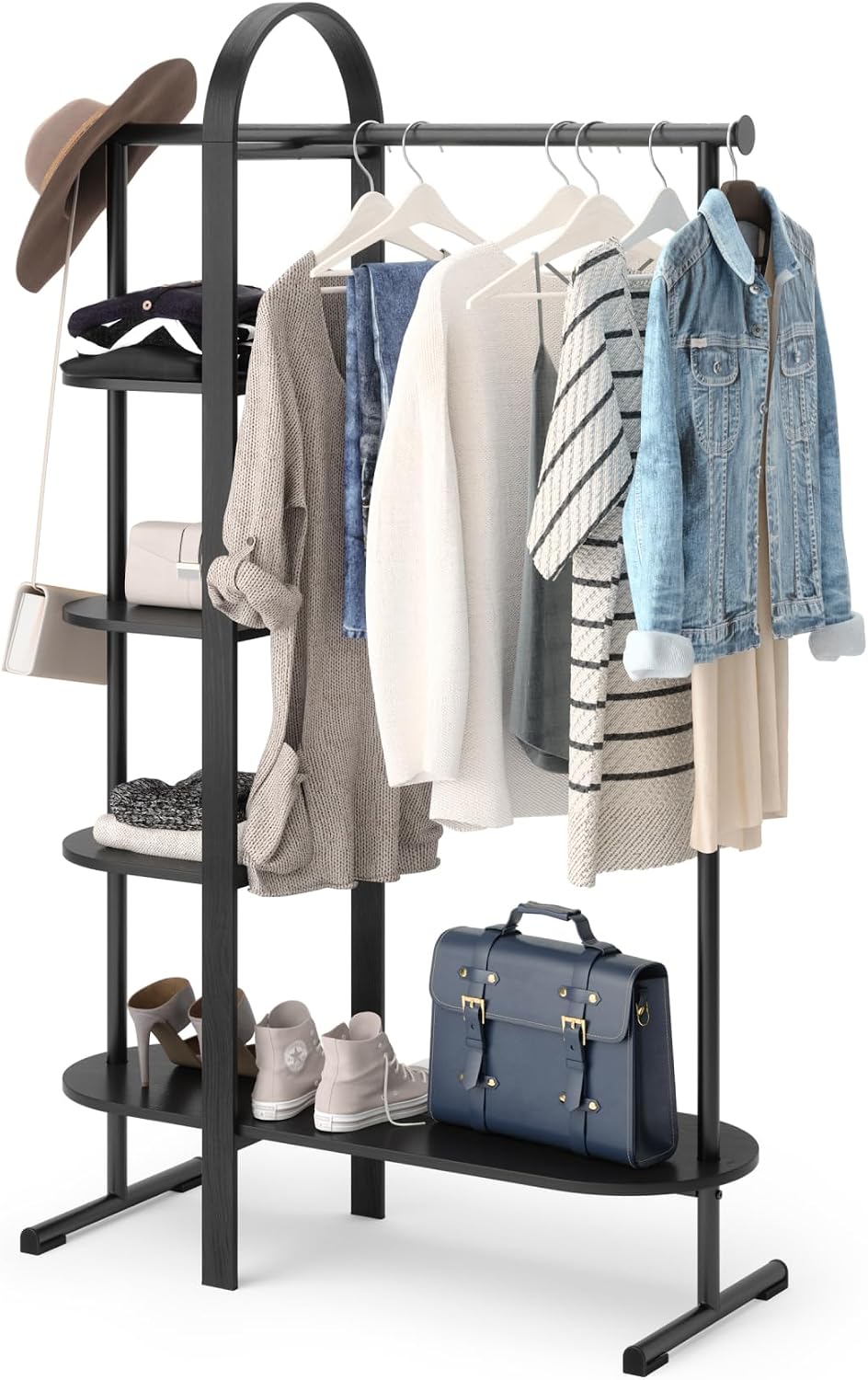 Umbra Bellwood Garment Rack, Shoe Rack with Shelves, Black