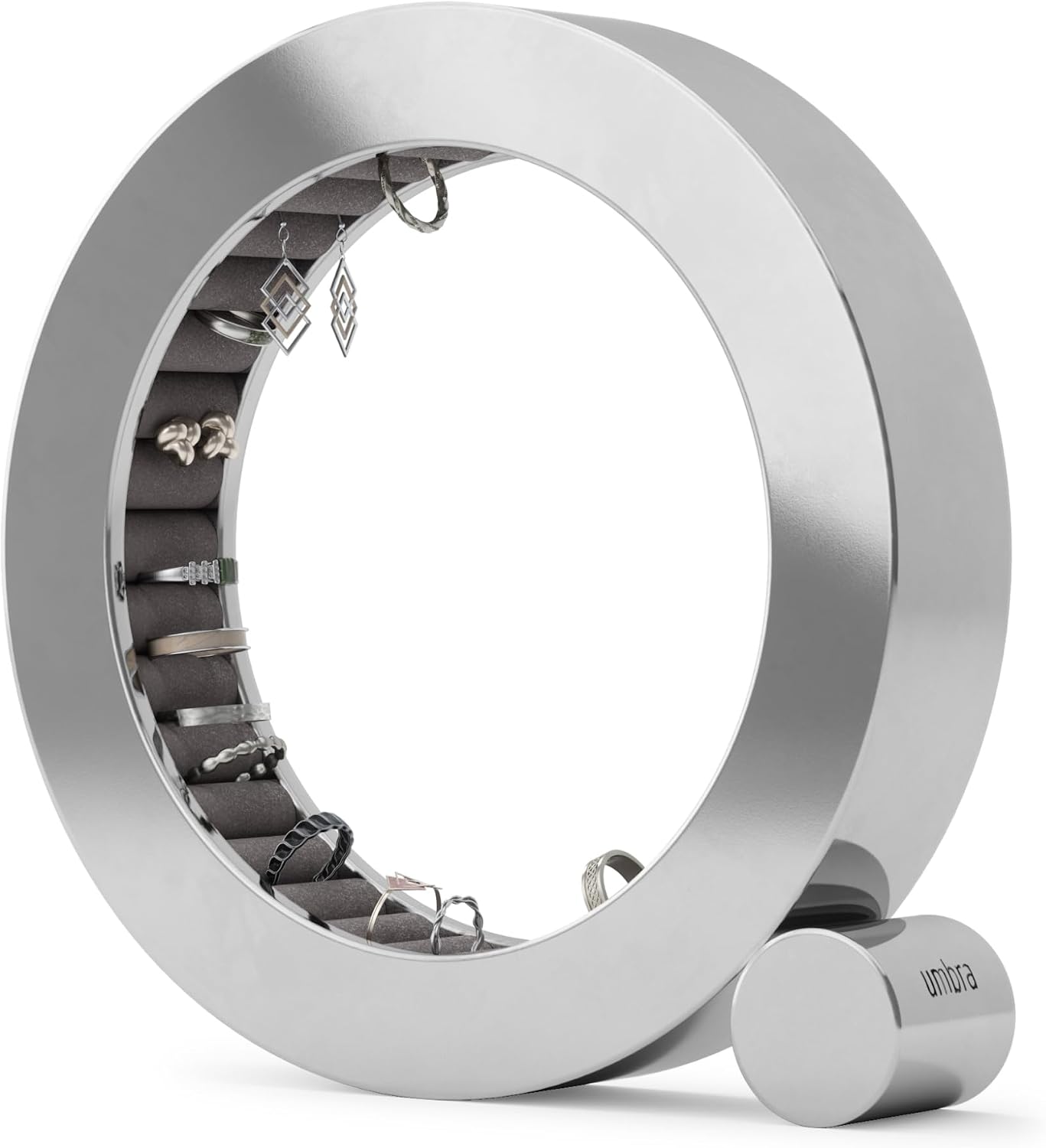 Umbra Ferris Ring Holder, Jewelry Stand with Velvet Pad, Chrome
