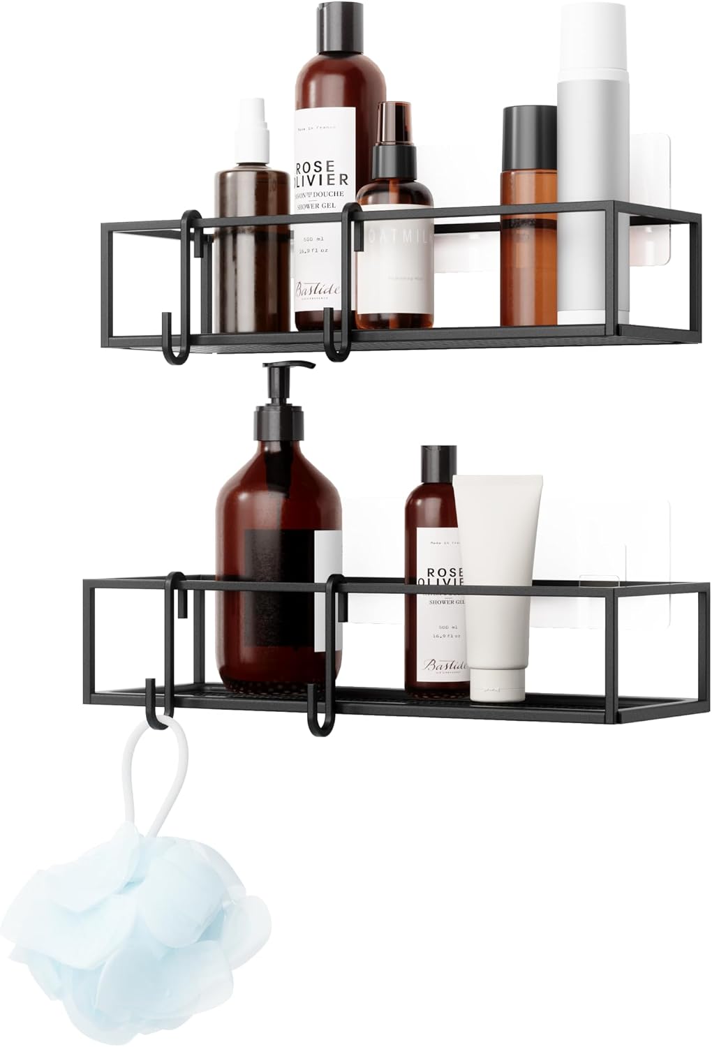 Umbra Cubiko Shower Caddy, Metal Floating Adhesive, Set of 2, Black