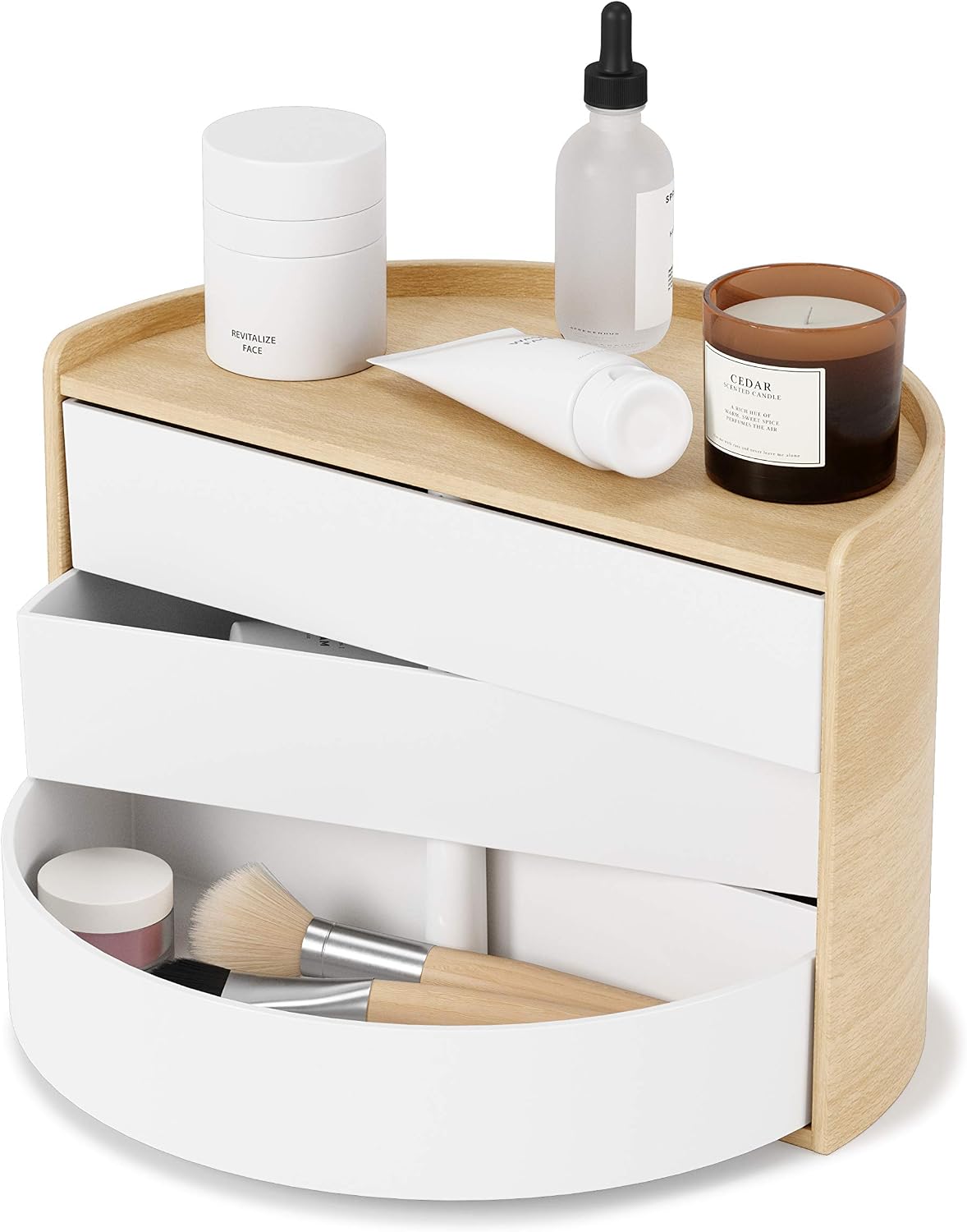 Umbra Moona Jewelry Box, Rotating Wood Jewelry Organizer, White/Natural